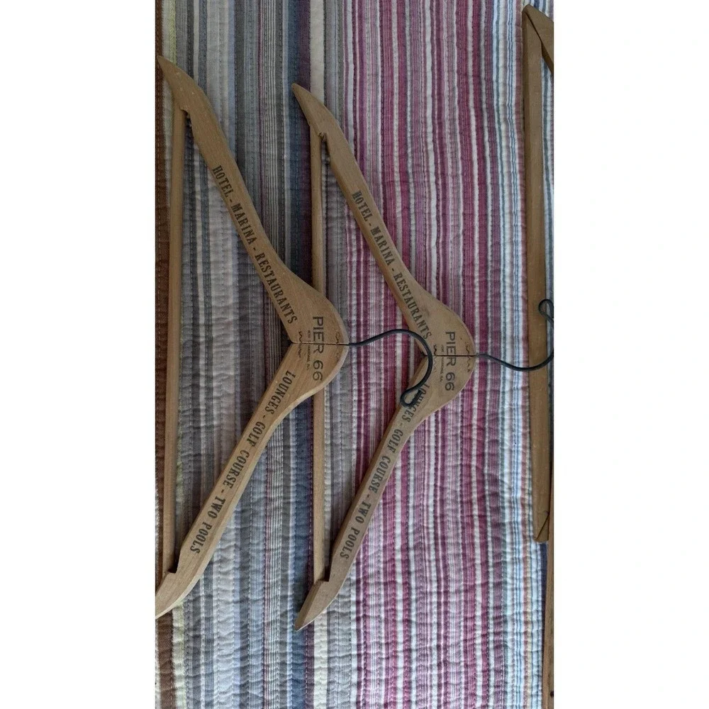 Vtg 5 pc Lot Antique Wire Hangers Advertising Wooden Clothes ny nj fl mo